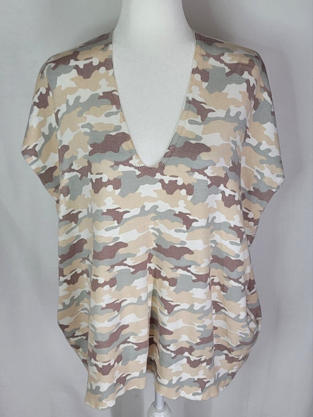 Light Desert Camo BLUE VELVET Brand Oversized Lagenlook Sweater Top Size M